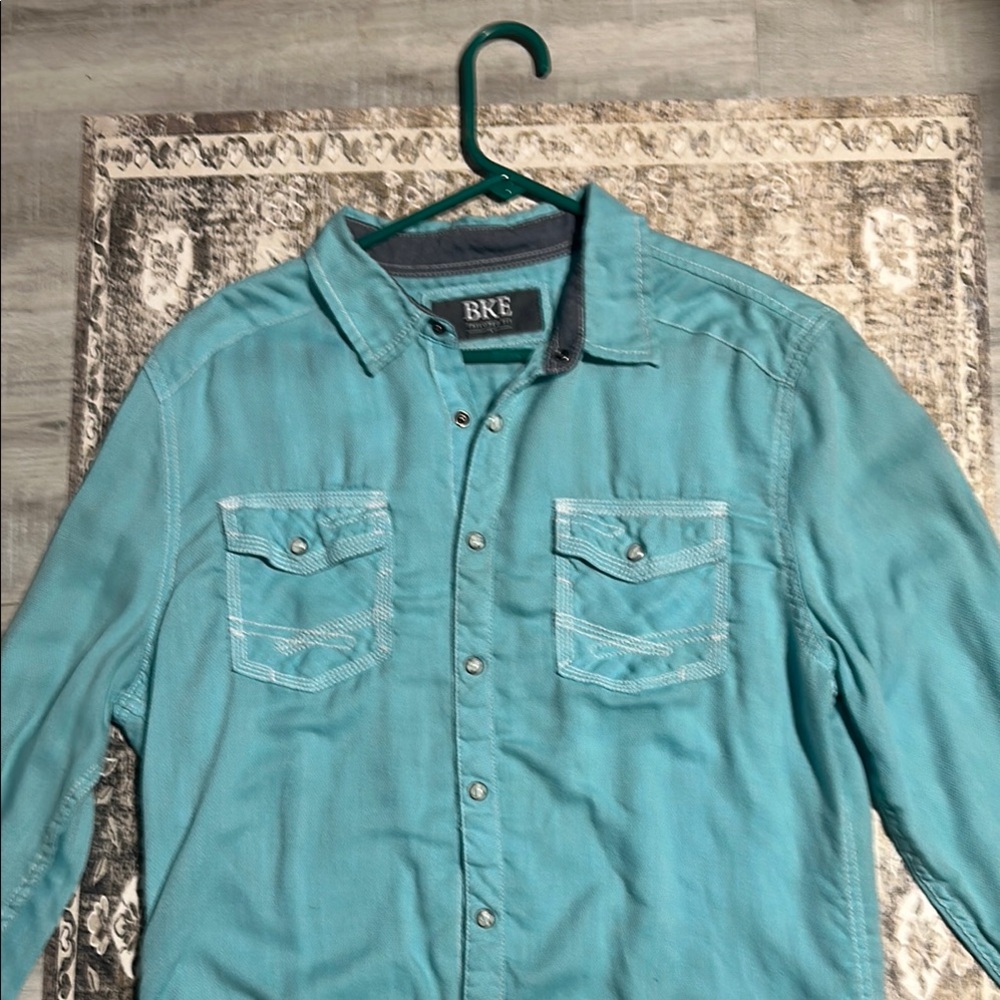BKE Men's Teal Casual Button Down Shirt